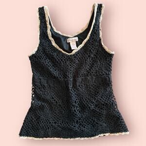 Vtg Camisole Tank Top Crochet Y2K Black Fairy Grunge Pixie Coquette Whimsygoth